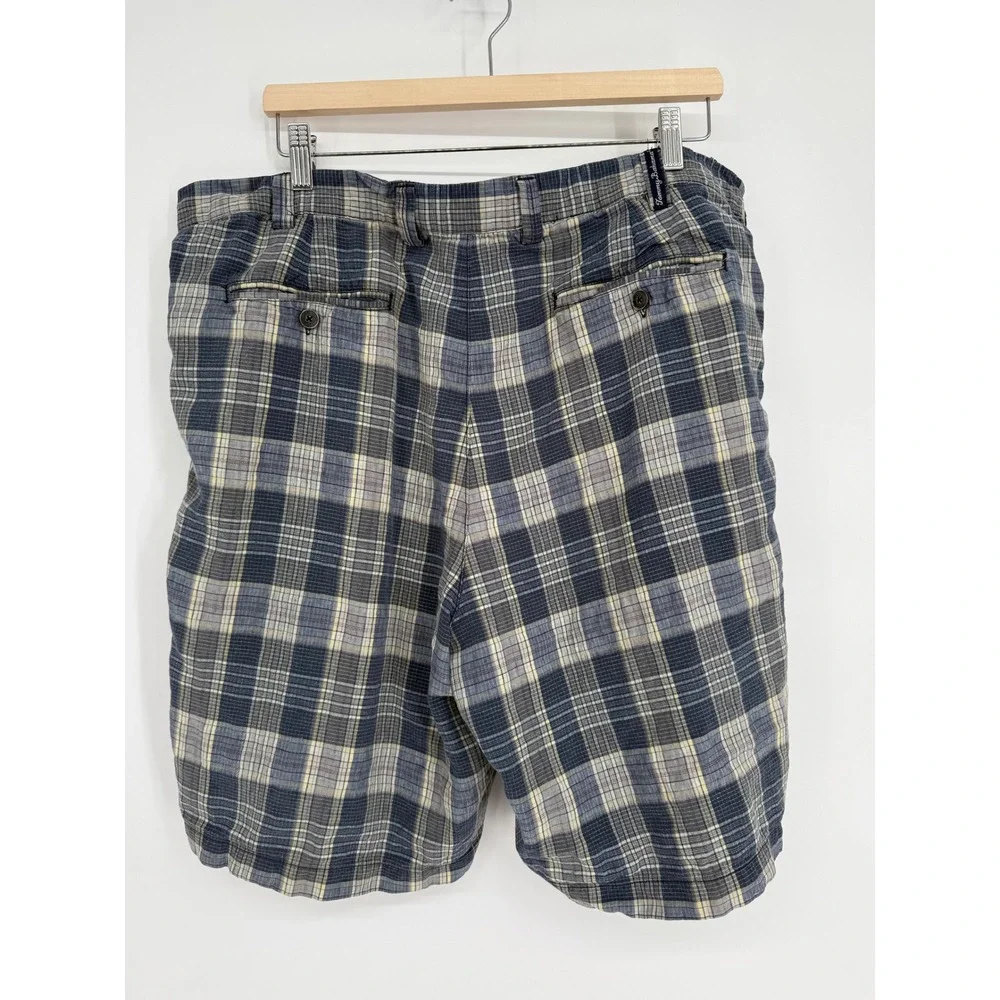 Tommy Bahama Plaid Linen Silk Blend‎ Mens 40 Shorts Blue Beige Tan Casual